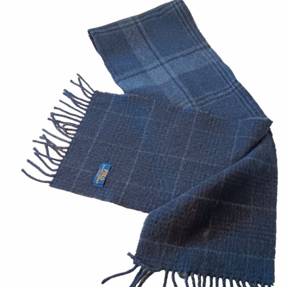 Polo Ralph Lauren Blue Plaid Wool Fringe Scarf Two Sided Reversible - Picture 3 of 9